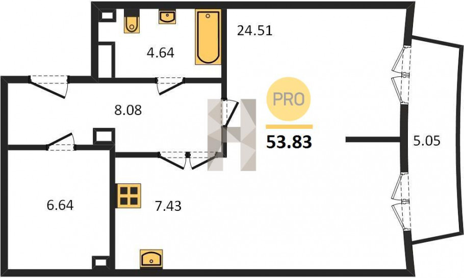 Студия 53.83 м²