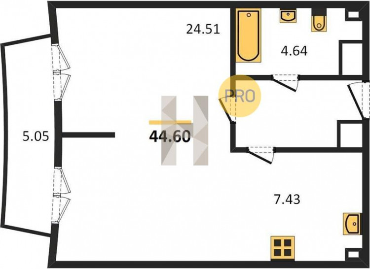 Студия 44.6 м²