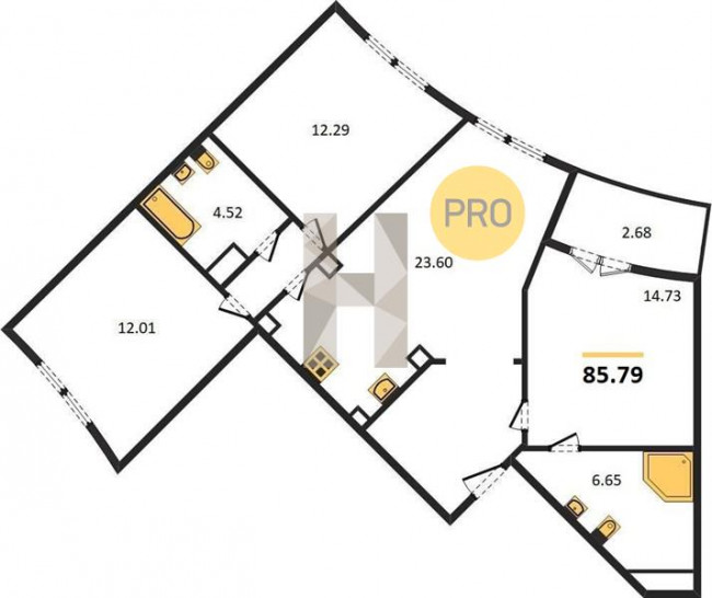 Трёхкомнатная квартира 85.79 м²