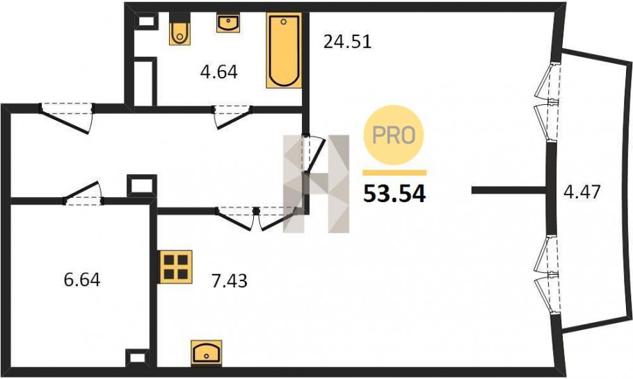 Студия 53.54 м²