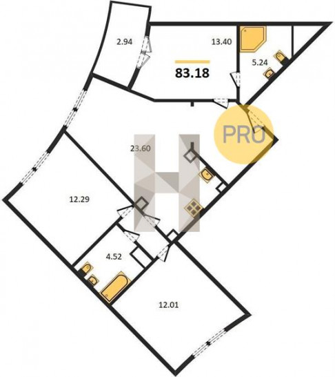 Трёхкомнатная квартира 83.18 м²