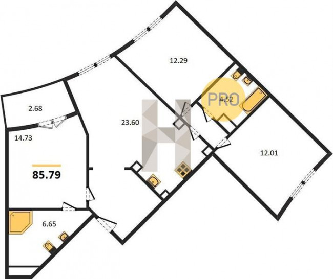 Трёхкомнатная квартира 85.79 м²