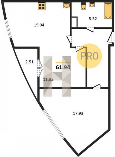 Двухкомнатная квартира 61.94 м²