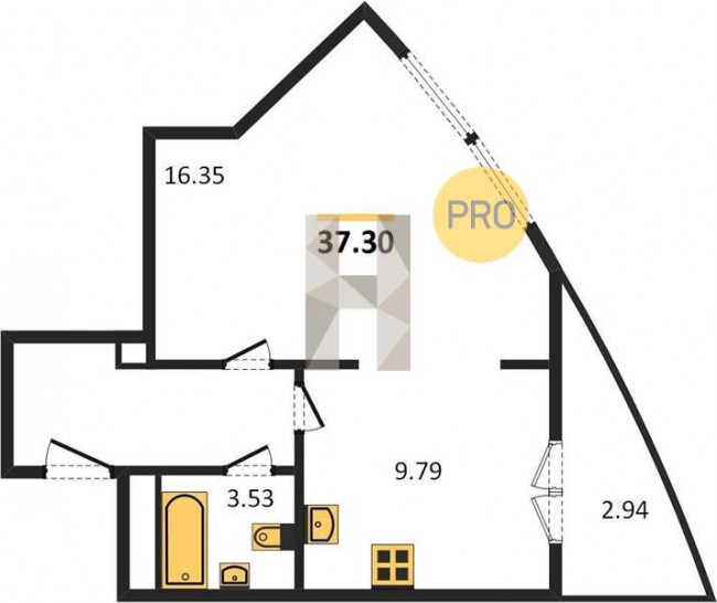 Однокомнатная квартира 37.3 м²